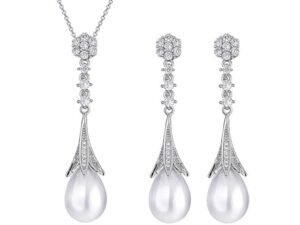 Equisite Shiny Cubic Zircon Simulated Pearl Pendant and Earrings for Women