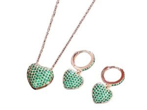 Micro Pave Cubic Zirconia Love Heart Pendant and Earrings set for Women