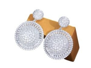 Rhodium Plated Stunning Cubic Zirconia Big Round Earrings for Women