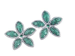 Elegant Flower Shape Bold Dard Blue, Red, Green Cubic Zirconia Earrings for Women
