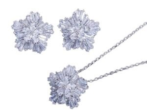 Crystal Snow Flower Stud Multi-Colour Pendant and Earrings set for Women