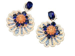 Rhodium Plated CZ Cubic Zirconia Big Blue Flower Stud Earrings for Women