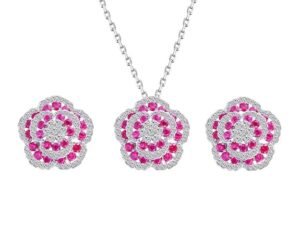 18k Gold Plated Elegant Full Zirconia Flower Pendant and Earrings set for Women