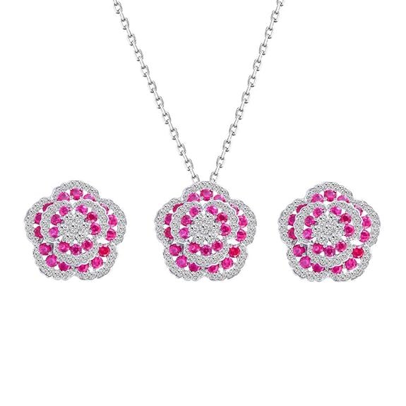 18k Gold Plated Elegant Full Zirconia Flower Pendant and Earrings set for Women